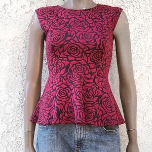 Red and Black Floral Peplum Top